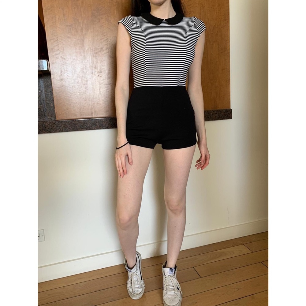 Black and white striped romper size xs